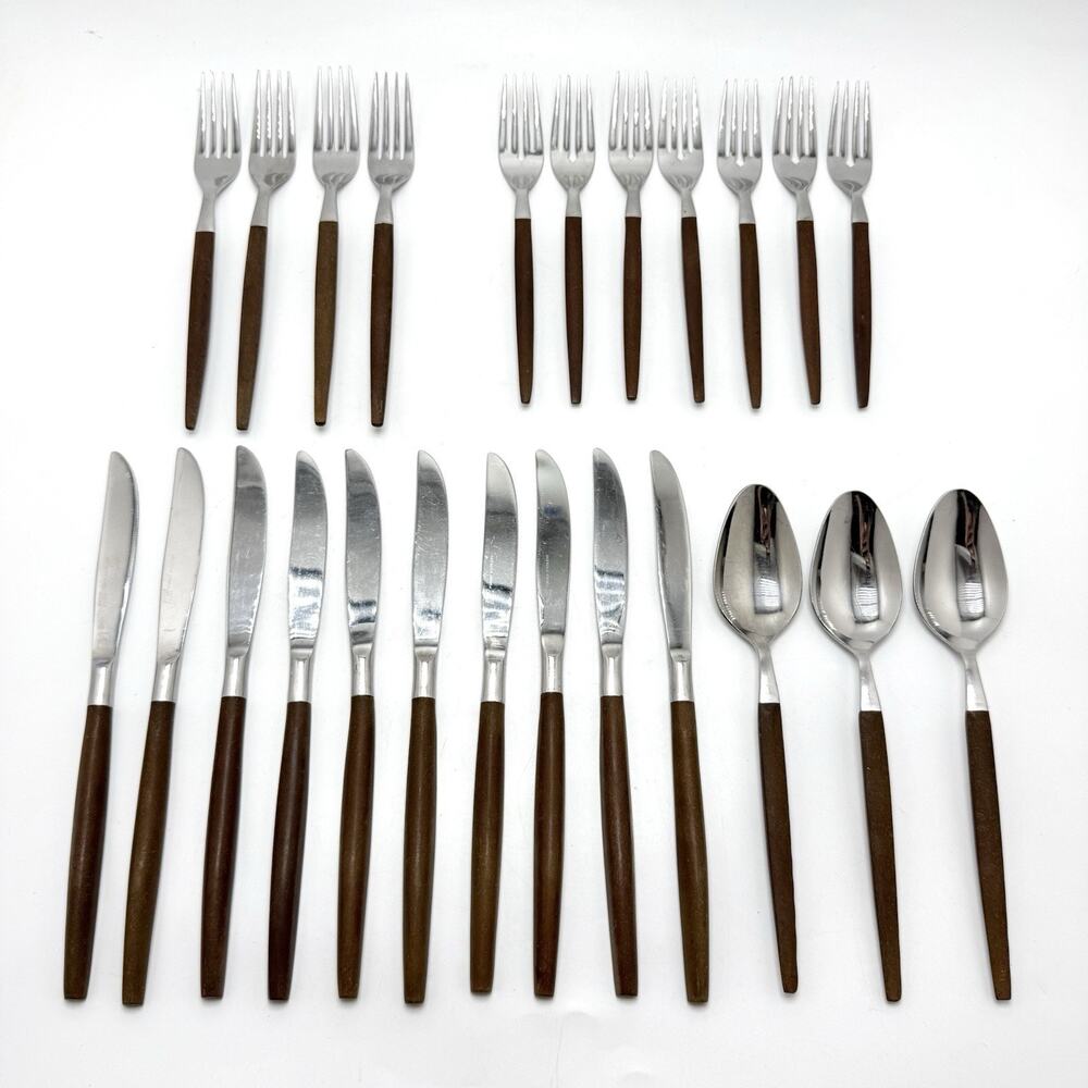 Vintage Ekco Eterna Canoe Muffin Stainless Flatware Lot 24 Forks Spoons Knives